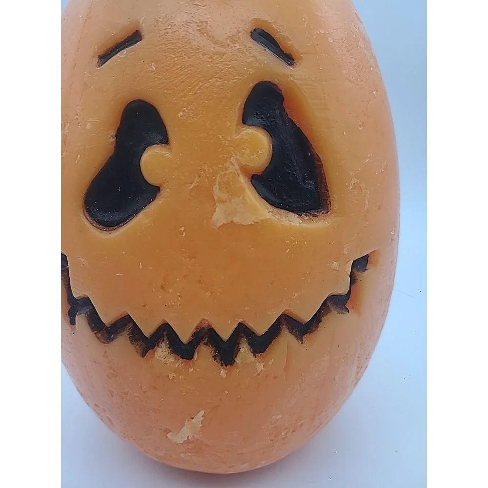 Large Orange Jack O'Lantern Pumpkin Candle Light Up Halloween Vintage Wax Decor